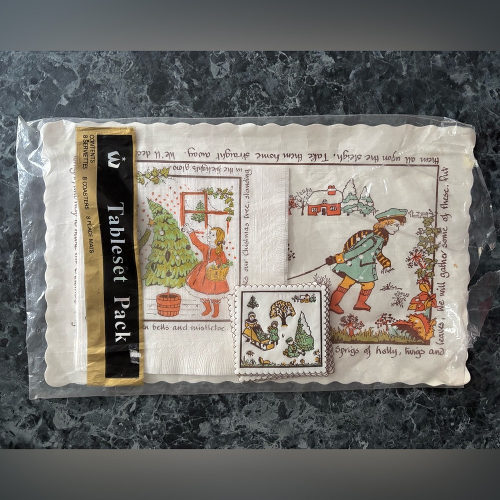 Vintage Christmas Tableset Pack with Festive Illustrations - Incomplete